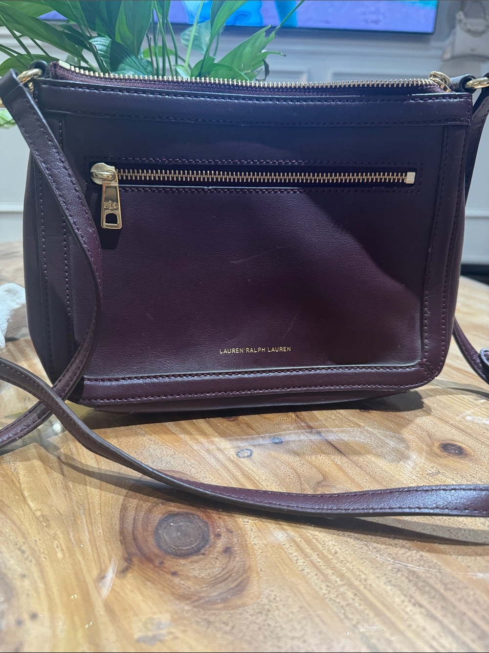 Lauren Ralph Lauren Plum Leather Crossbody Bag with Gold Hardware